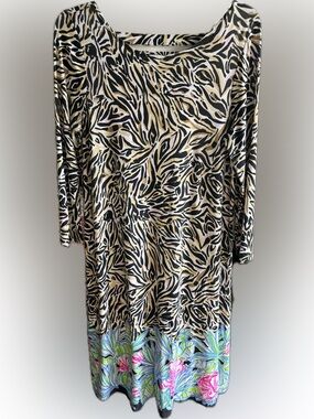 Lilly Pulitzer Dress Size L Animal Print Floral Border Shift Dress